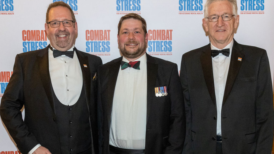 Alfie, Angus and Jeff in front of Combat Stress backdrop